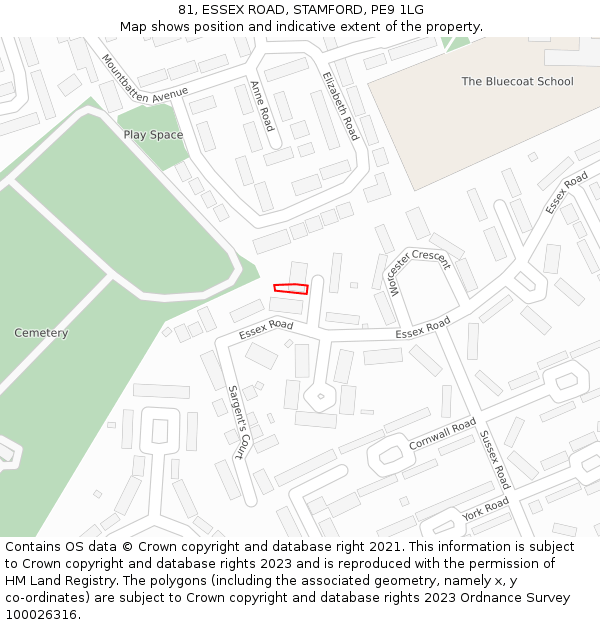 81, ESSEX ROAD, STAMFORD, PE9 1LG: Location map and indicative extent of plot