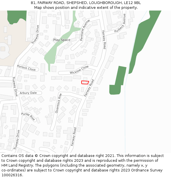 81, FAIRWAY ROAD, SHEPSHED, LOUGHBOROUGH, LE12 9BL: Location map and indicative extent of plot