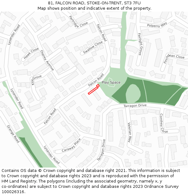 81, FALCON ROAD, STOKE-ON-TRENT, ST3 7FU: Location map and indicative extent of plot