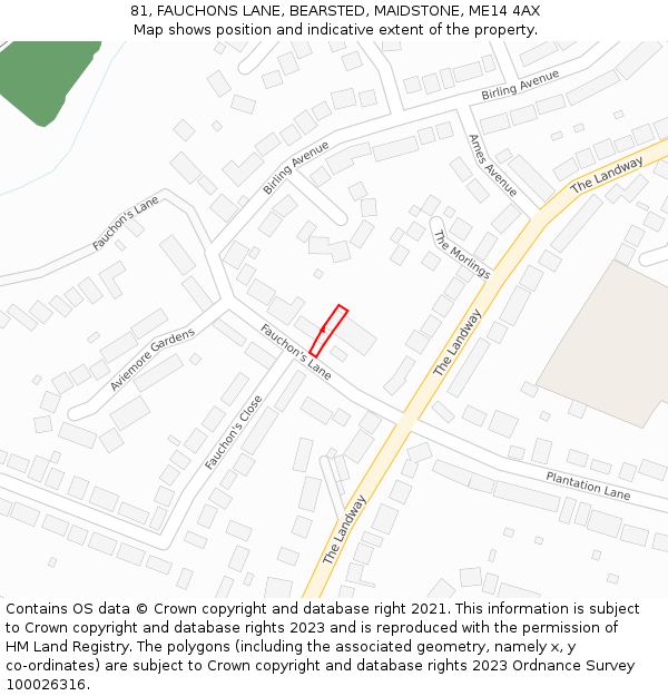 81, FAUCHONS LANE, BEARSTED, MAIDSTONE, ME14 4AX: Location map and indicative extent of plot