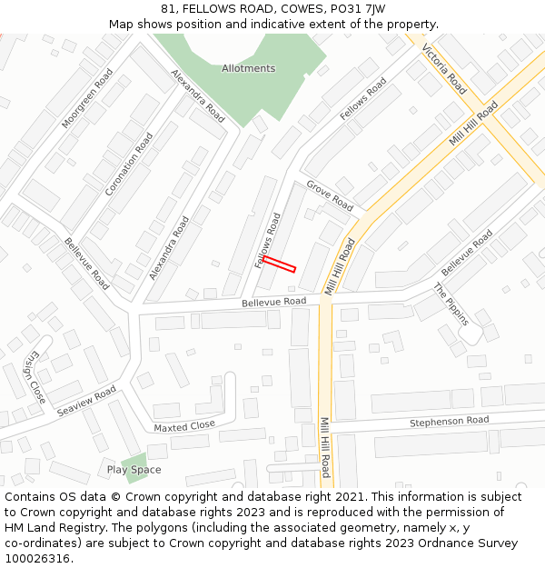 81, FELLOWS ROAD, COWES, PO31 7JW: Location map and indicative extent of plot