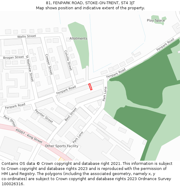81, FENPARK ROAD, STOKE-ON-TRENT, ST4 3JT: Location map and indicative extent of plot