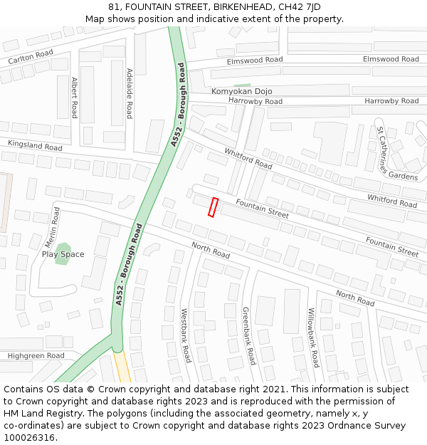 81, FOUNTAIN STREET, BIRKENHEAD, CH42 7JD: Location map and indicative extent of plot