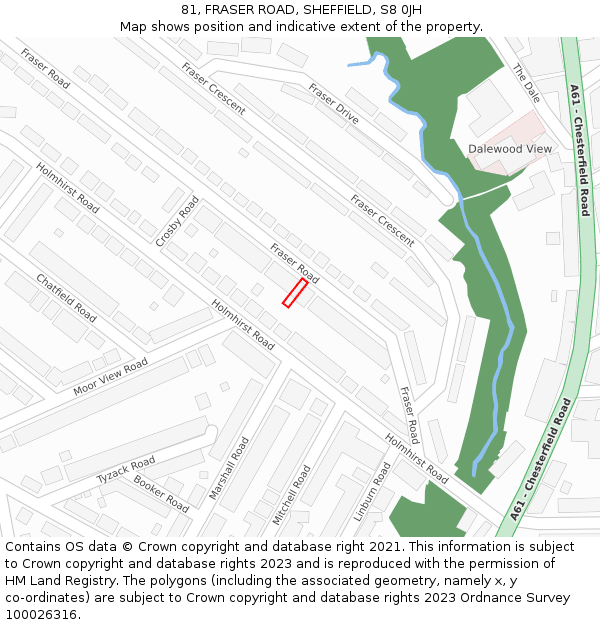 81, FRASER ROAD, SHEFFIELD, S8 0JH: Location map and indicative extent of plot