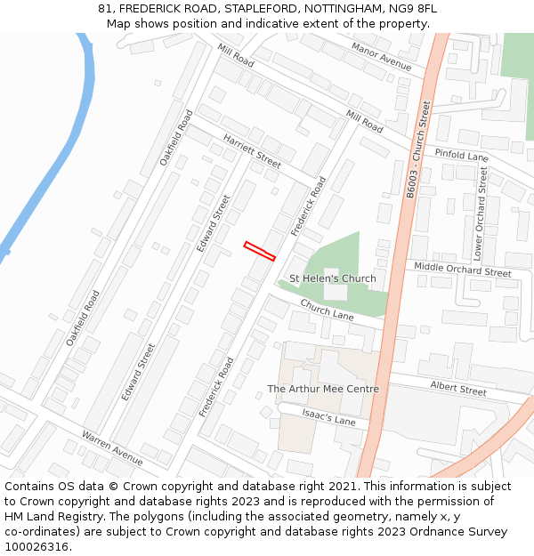 81, FREDERICK ROAD, STAPLEFORD, NOTTINGHAM, NG9 8FL: Location map and indicative extent of plot