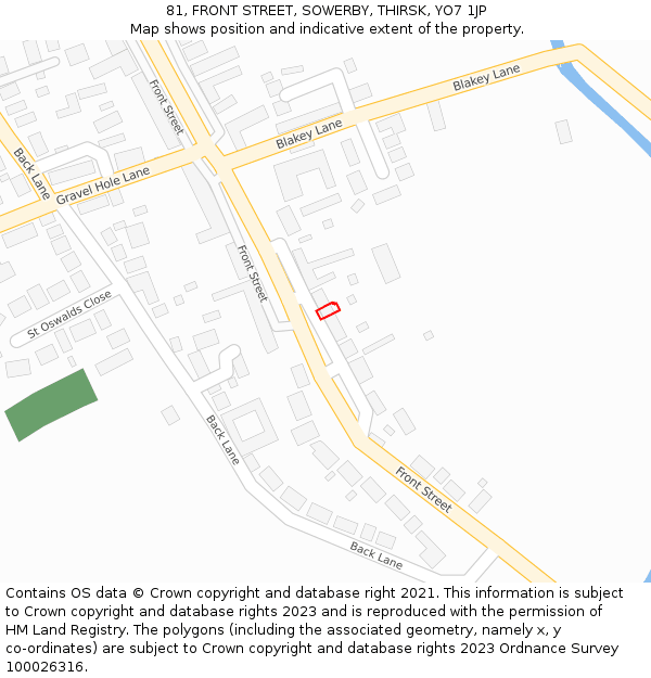 81, FRONT STREET, SOWERBY, THIRSK, YO7 1JP: Location map and indicative extent of plot