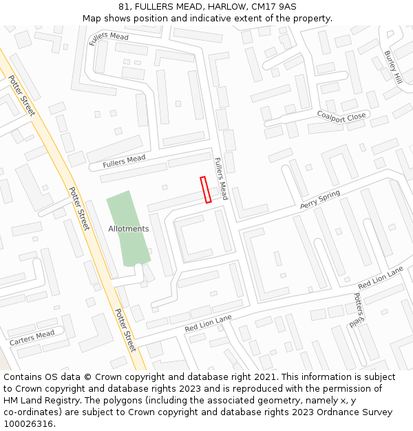 81, FULLERS MEAD, HARLOW, CM17 9AS: Location map and indicative extent of plot