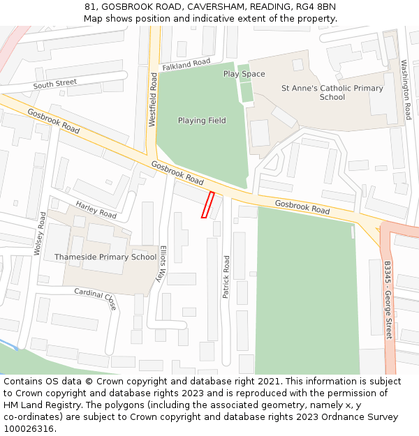 81, GOSBROOK ROAD, CAVERSHAM, READING, RG4 8BN: Location map and indicative extent of plot