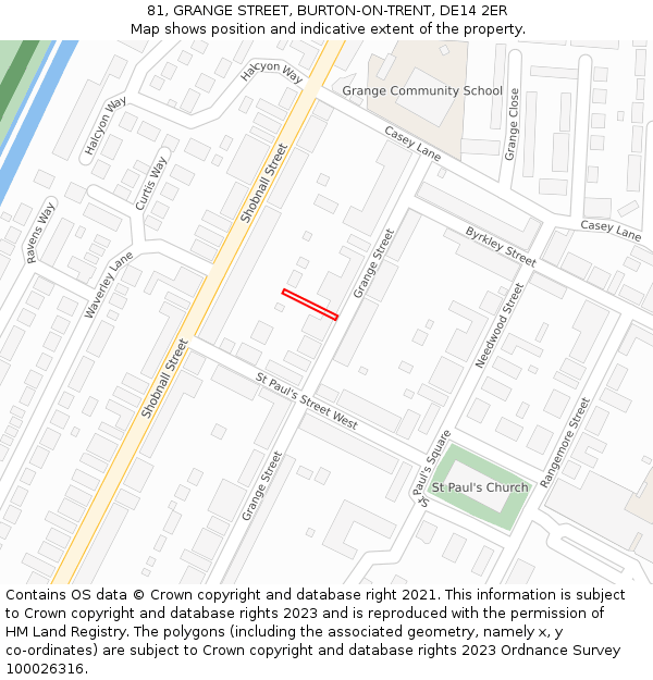 81, GRANGE STREET, BURTON-ON-TRENT, DE14 2ER: Location map and indicative extent of plot