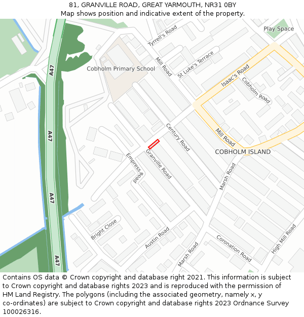81, GRANVILLE ROAD, GREAT YARMOUTH, NR31 0BY: Location map and indicative extent of plot