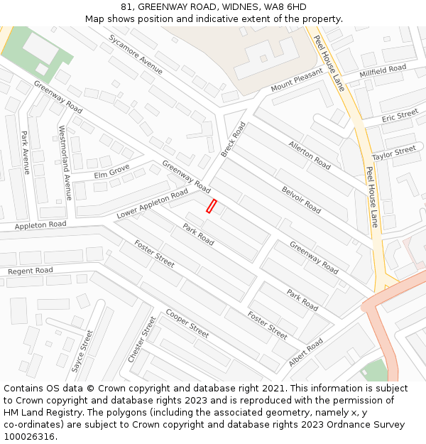 81, GREENWAY ROAD, WIDNES, WA8 6HD: Location map and indicative extent of plot