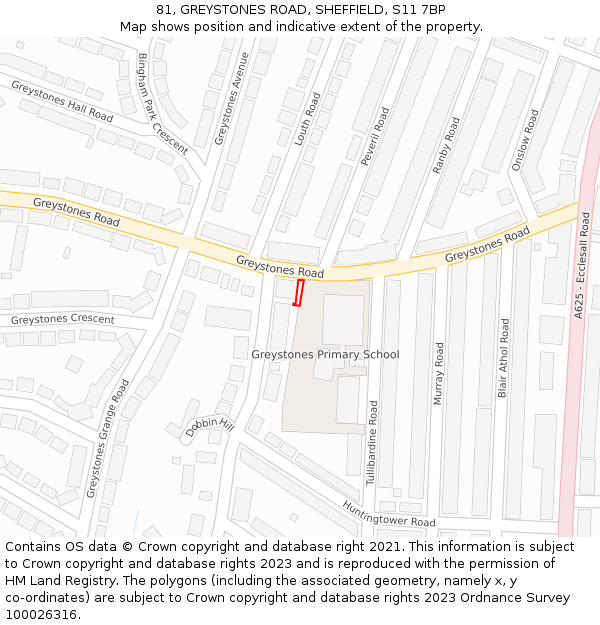 81, GREYSTONES ROAD, SHEFFIELD, S11 7BP: Location map and indicative extent of plot