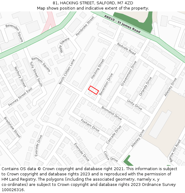 81, HACKING STREET, SALFORD, M7 4ZD: Location map and indicative extent of plot