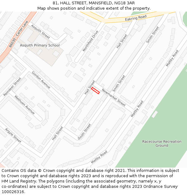 81, HALL STREET, MANSFIELD, NG18 3AR: Location map and indicative extent of plot