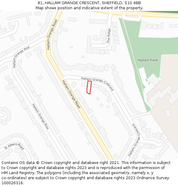 81, HALLAM GRANGE CRESCENT, SHEFFIELD, S10 4BB: Location map and indicative extent of plot