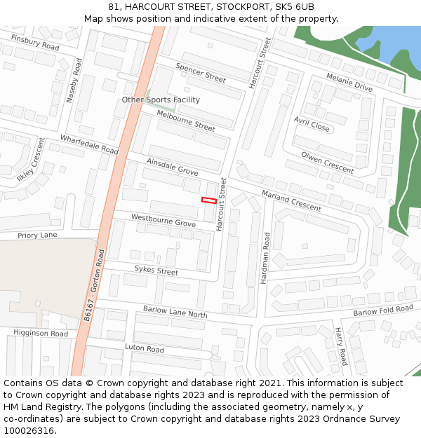 81, HARCOURT STREET, STOCKPORT, SK5 6UB: Location map and indicative extent of plot