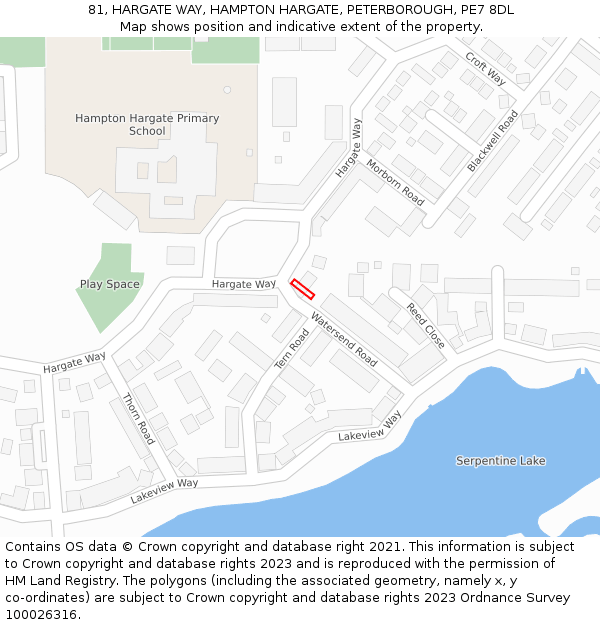 81, HARGATE WAY, HAMPTON HARGATE, PETERBOROUGH, PE7 8DL: Location map and indicative extent of plot