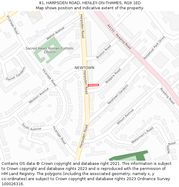 81, HARPSDEN ROAD, HENLEY-ON-THAMES, RG9 1ED: Location map and indicative extent of plot