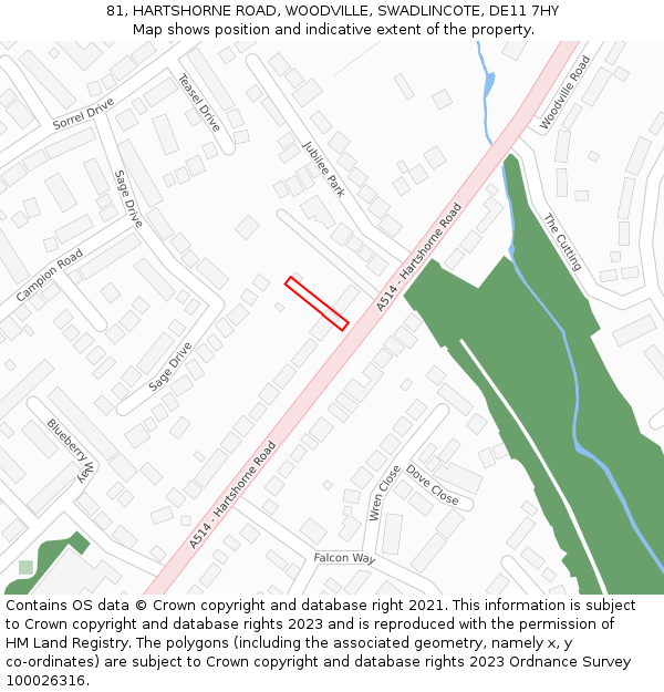 81, HARTSHORNE ROAD, WOODVILLE, SWADLINCOTE, DE11 7HY: Location map and indicative extent of plot