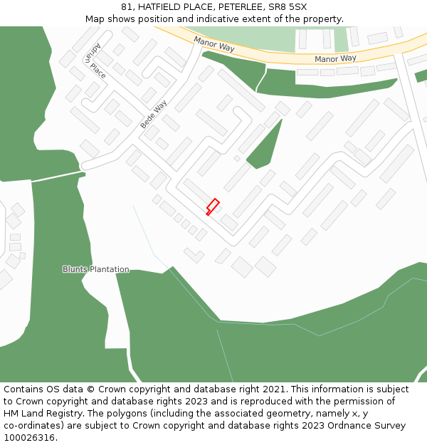 81, HATFIELD PLACE, PETERLEE, SR8 5SX: Location map and indicative extent of plot