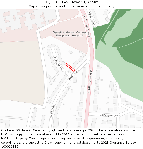 81, HEATH LANE, IPSWICH, IP4 5RX: Location map and indicative extent of plot