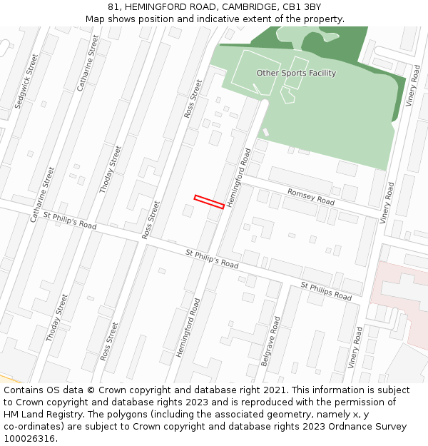 81, HEMINGFORD ROAD, CAMBRIDGE, CB1 3BY: Location map and indicative extent of plot