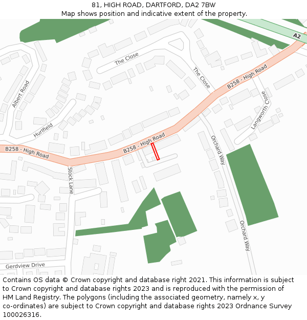 81, HIGH ROAD, DARTFORD, DA2 7BW: Location map and indicative extent of plot