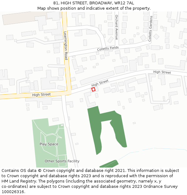 81, HIGH STREET, BROADWAY, WR12 7AL: Location map and indicative extent of plot