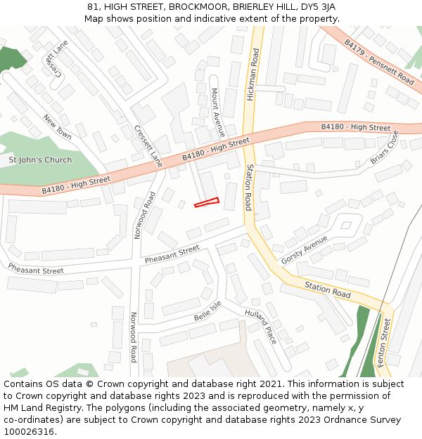 81, HIGH STREET, BROCKMOOR, BRIERLEY HILL, DY5 3JA: Location map and indicative extent of plot