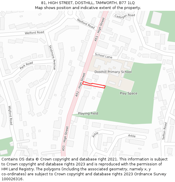 81, HIGH STREET, DOSTHILL, TAMWORTH, B77 1LQ: Location map and indicative extent of plot