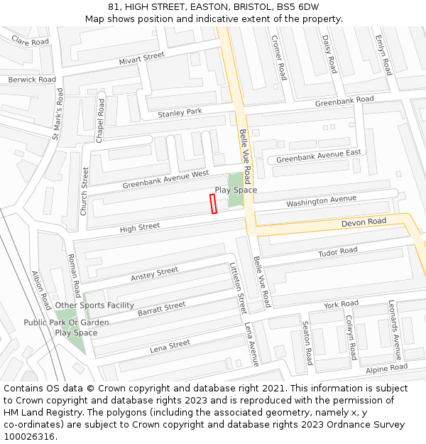 81, HIGH STREET, EASTON, BRISTOL, BS5 6DW: Location map and indicative extent of plot