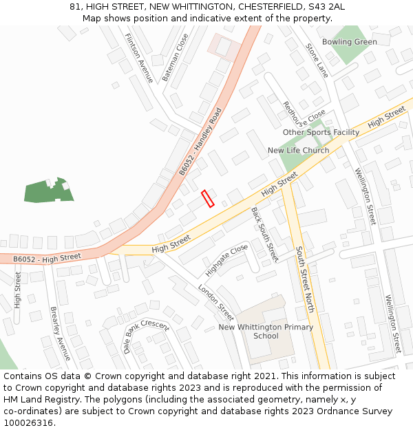 81, HIGH STREET, NEW WHITTINGTON, CHESTERFIELD, S43 2AL: Location map and indicative extent of plot