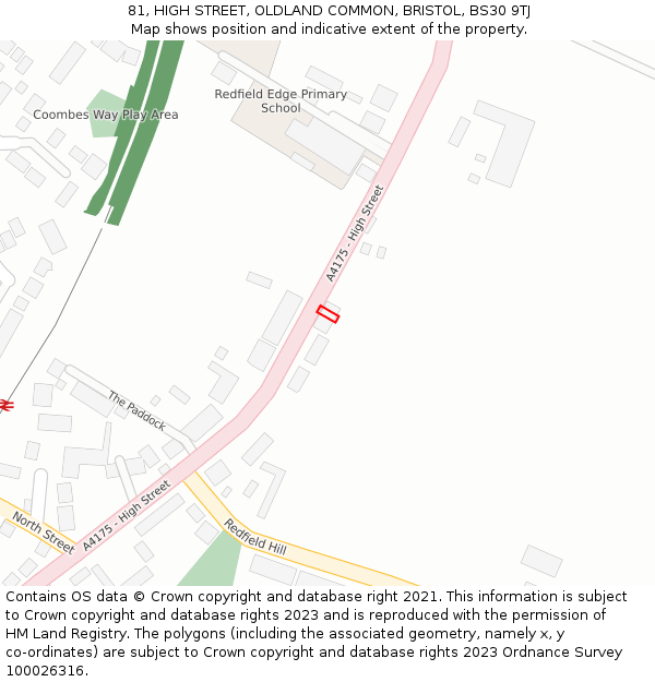 81, HIGH STREET, OLDLAND COMMON, BRISTOL, BS30 9TJ: Location map and indicative extent of plot