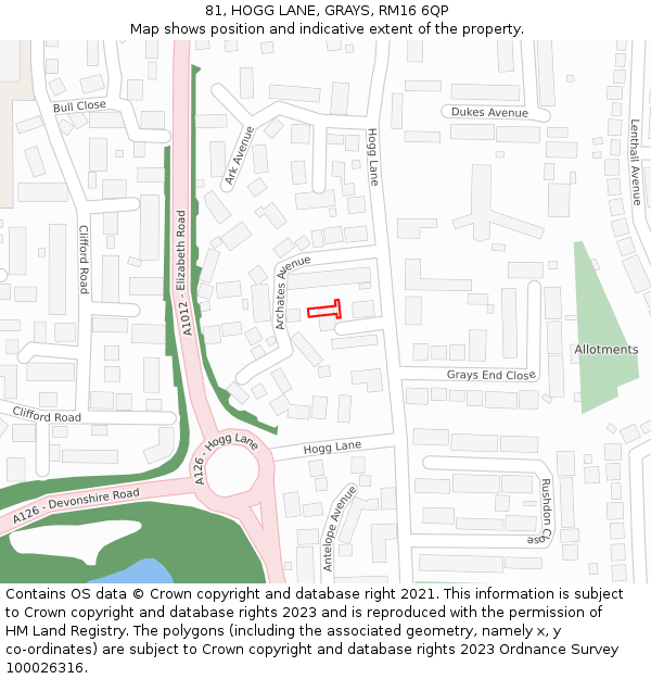81, HOGG LANE, GRAYS, RM16 6QP: Location map and indicative extent of plot