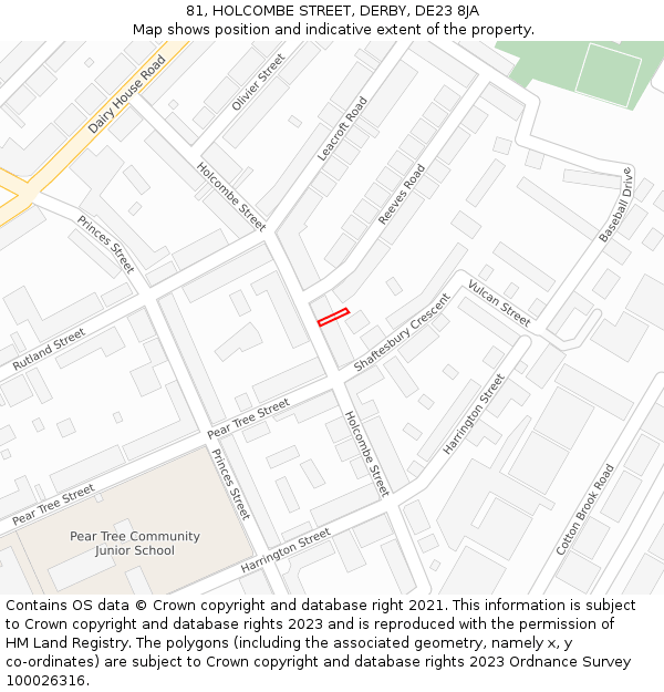 81, HOLCOMBE STREET, DERBY, DE23 8JA: Location map and indicative extent of plot