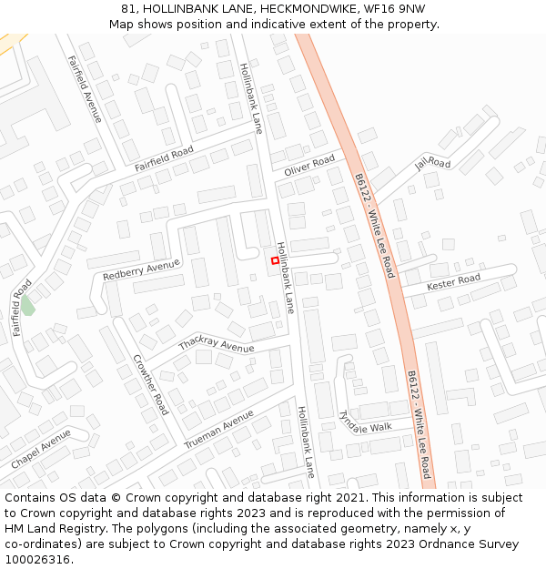 81, HOLLINBANK LANE, HECKMONDWIKE, WF16 9NW: Location map and indicative extent of plot