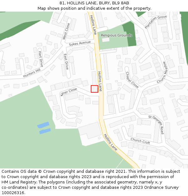 81, HOLLINS LANE, BURY, BL9 8AB: Location map and indicative extent of plot