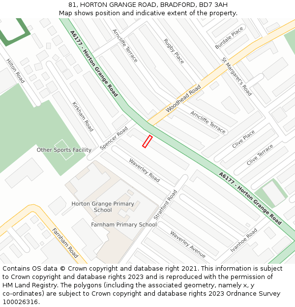 81, HORTON GRANGE ROAD, BRADFORD, BD7 3AH: Location map and indicative extent of plot