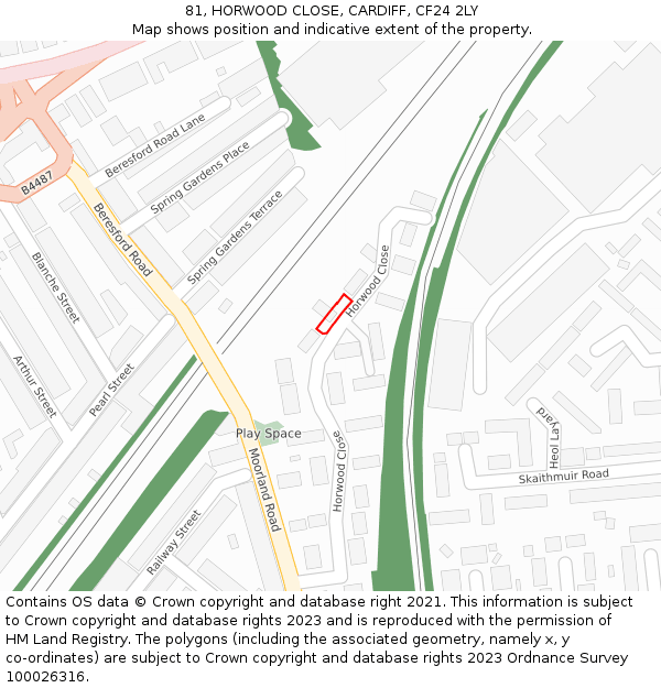 81, HORWOOD CLOSE, CARDIFF, CF24 2LY: Location map and indicative extent of plot