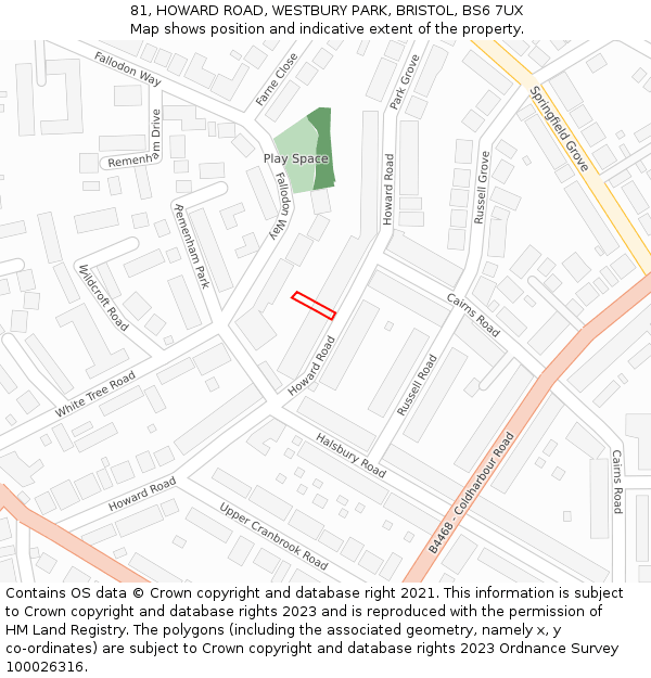 81, HOWARD ROAD, WESTBURY PARK, BRISTOL, BS6 7UX: Location map and indicative extent of plot