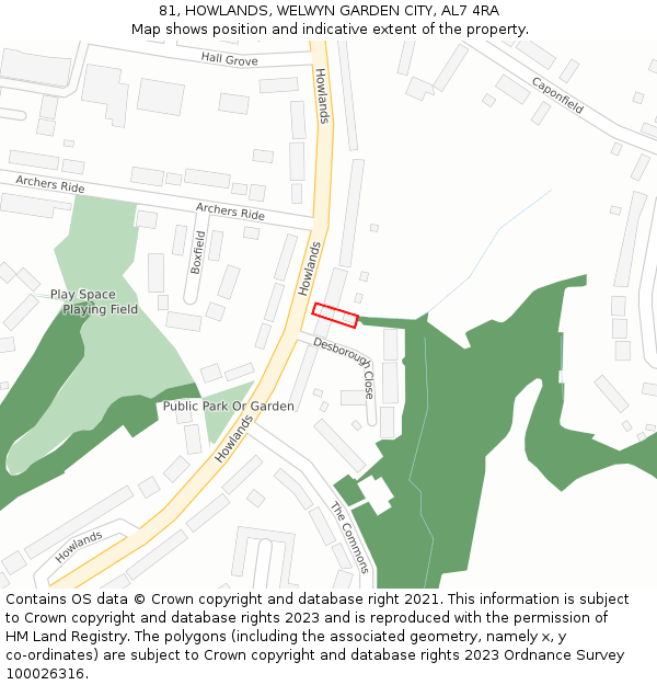 81, HOWLANDS, WELWYN GARDEN CITY, AL7 4RA: Location map and indicative extent of plot