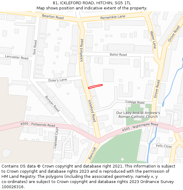 81, ICKLEFORD ROAD, HITCHIN, SG5 1TL: Location map and indicative extent of plot