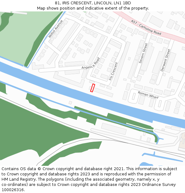 81, IRIS CRESCENT, LINCOLN, LN1 1BD: Location map and indicative extent of plot