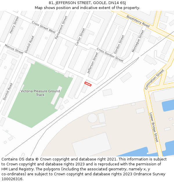 81, JEFFERSON STREET, GOOLE, DN14 6SJ: Location map and indicative extent of plot