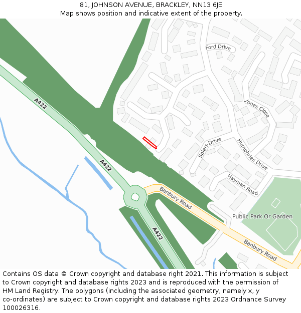 81, JOHNSON AVENUE, BRACKLEY, NN13 6JE: Location map and indicative extent of plot