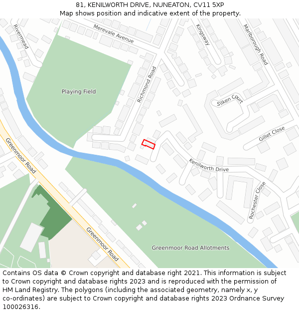 81, KENILWORTH DRIVE, NUNEATON, CV11 5XP: Location map and indicative extent of plot