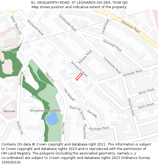 81, KENILWORTH ROAD, ST LEONARDS-ON-SEA, TN38 0JG: Location map and indicative extent of plot