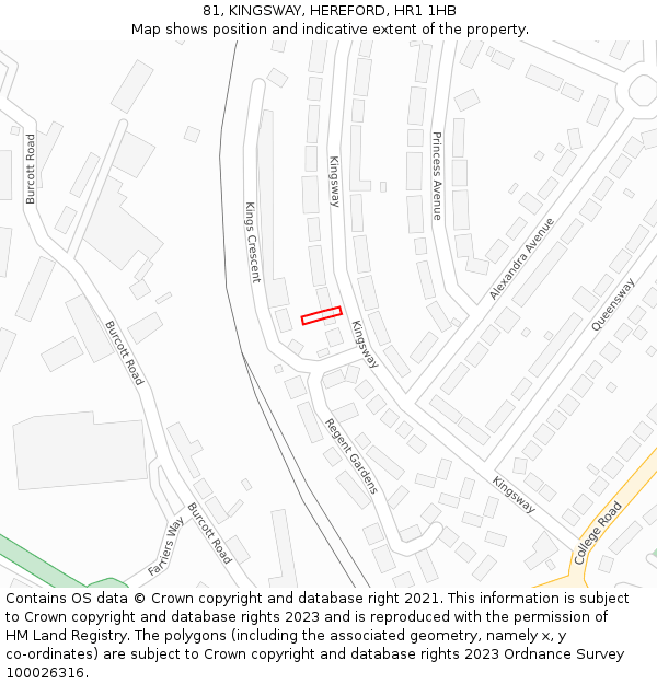 81, KINGSWAY, HEREFORD, HR1 1HB: Location map and indicative extent of plot