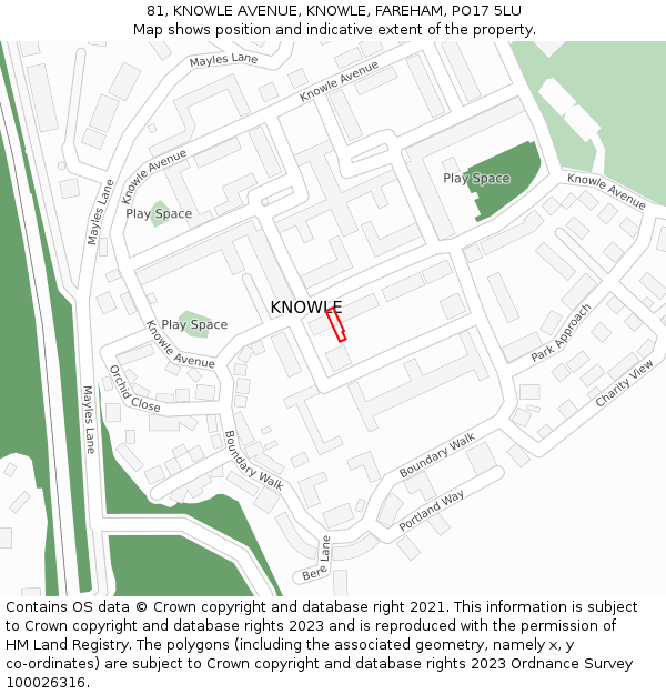 81, KNOWLE AVENUE, KNOWLE, FAREHAM, PO17 5LU: Location map and indicative extent of plot