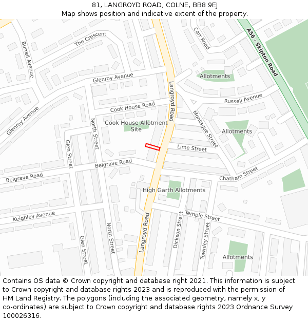 81, LANGROYD ROAD, COLNE, BB8 9EJ: Location map and indicative extent of plot